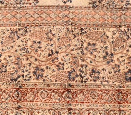 Tissu peint main, Ghalamkar,  212 cm x 254 cm, Iran, Perse vers 1950, parfait état, coton épais-photo-4