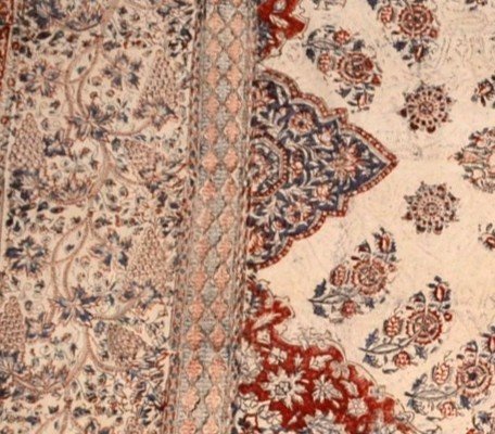 Tissu peint main, Ghalamkar,  212 cm x 254 cm, Iran, Perse vers 1950, parfait état, coton épais-photo-5