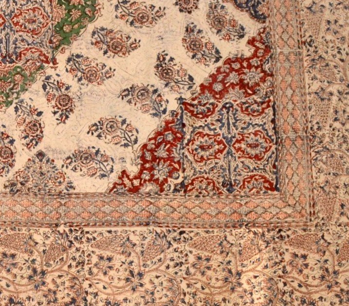 Tissu peint main, Ghalamkar,  212 cm x 254 cm, Iran, Perse vers 1950, parfait état, coton épais-photo-6