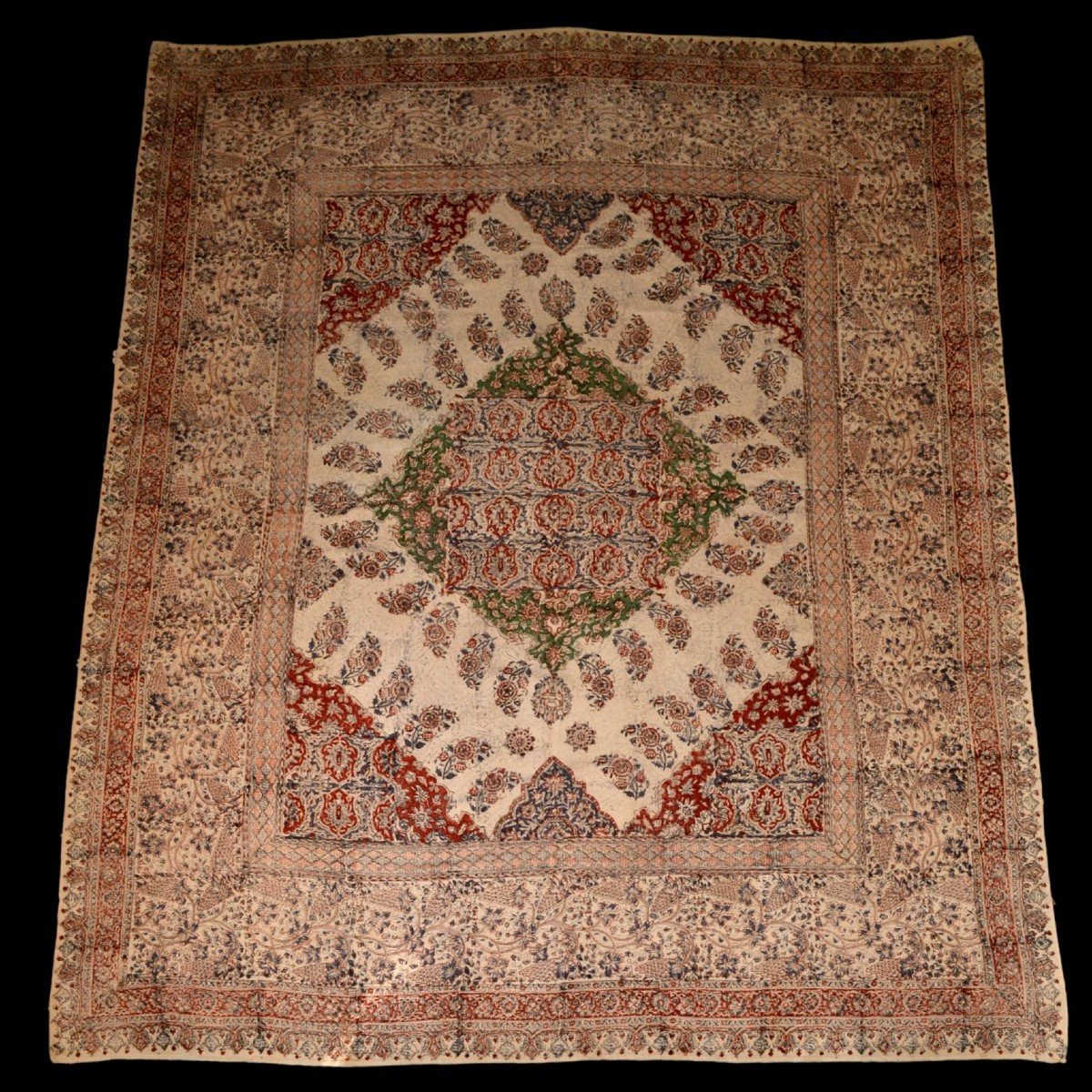 Tissu peint main, Ghalamkar,  212 cm x 254 cm, Iran, Perse vers 1950, parfait état, coton épais