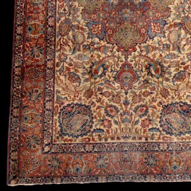Ancient Kirman Raver, 140 Cm X 218 Cm, Silk On Wool Hand-knotted In Persia, Iran In The 19th Century-photo-2