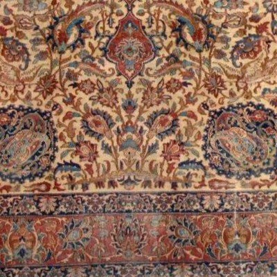 Ancient Kirman Raver, 140 Cm X 218 Cm, Silk On Wool Hand-knotted In Persia, Iran In The 19th Century-photo-6