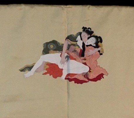 "very Very Erotic", Silk On Silk Kimono Jacket, Haori 羽織, Shunga 春画, Japan, 1950, Showa Era-photo-1