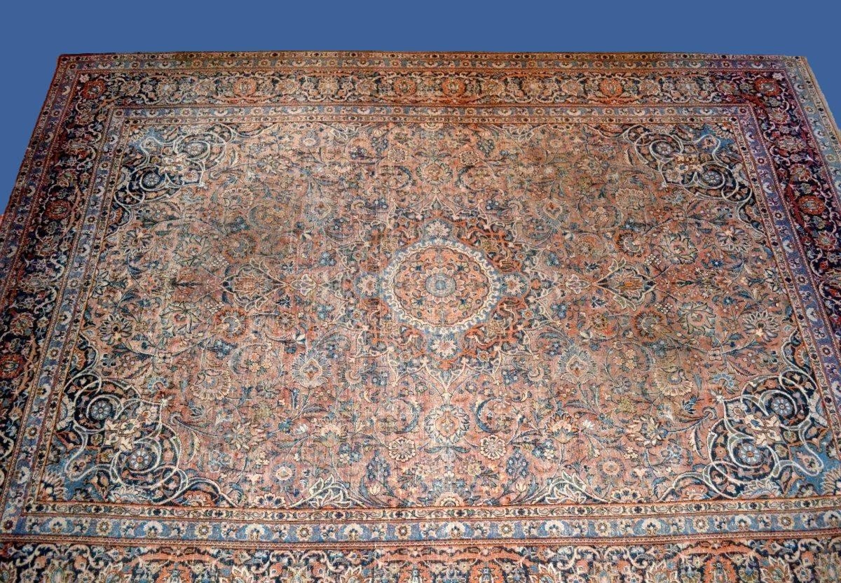 Old Kashan Rug, 298 Cm X 414 Cm, Hand-knotted Wool In Persia, Iran Under The Kadjar Dynasty-photo-2