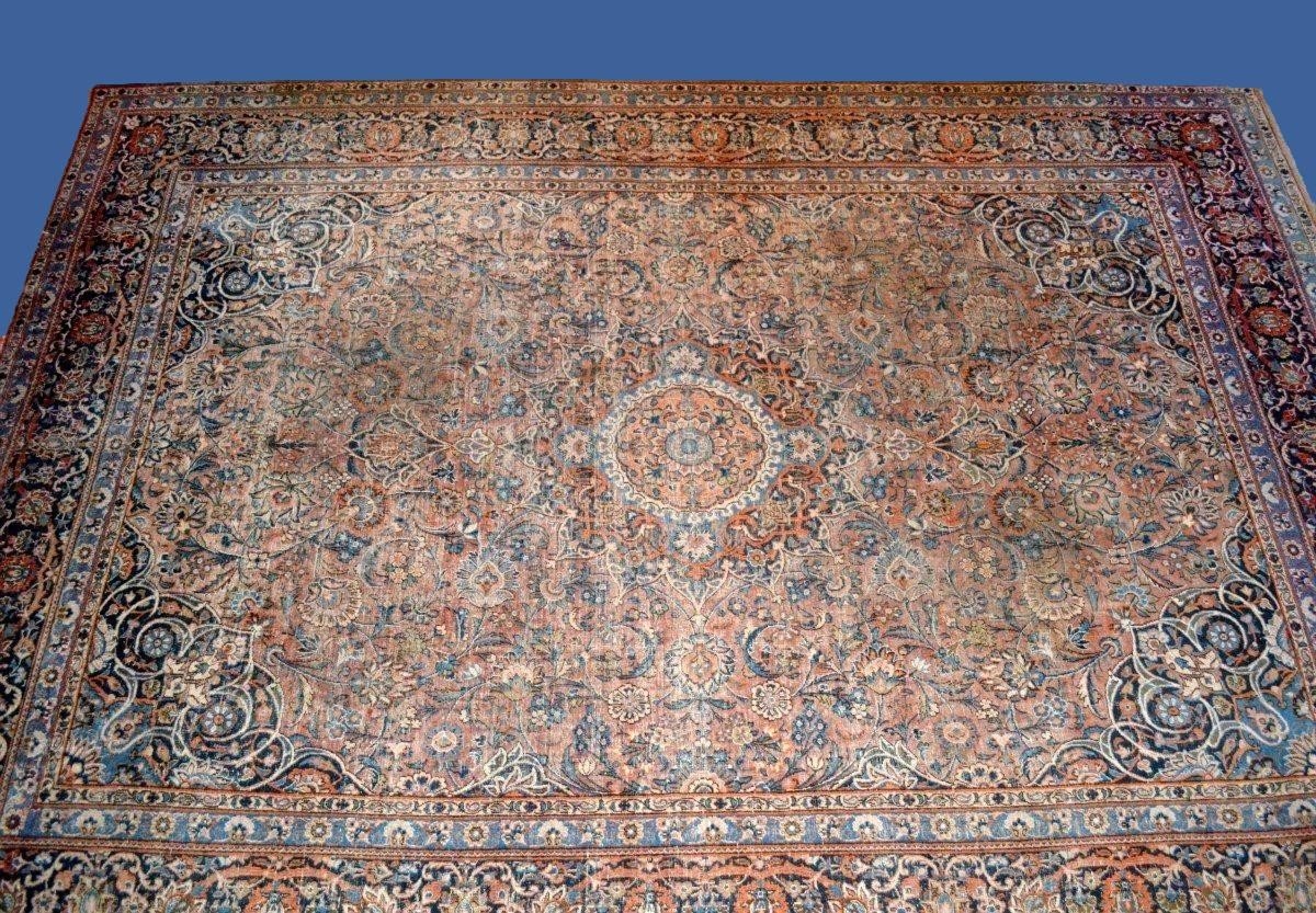 Tapis Kashan ancien, 298 cm x 414 cm, laine nouée main en Perse, Iran sous la Dynastie Kadjar-photo-2