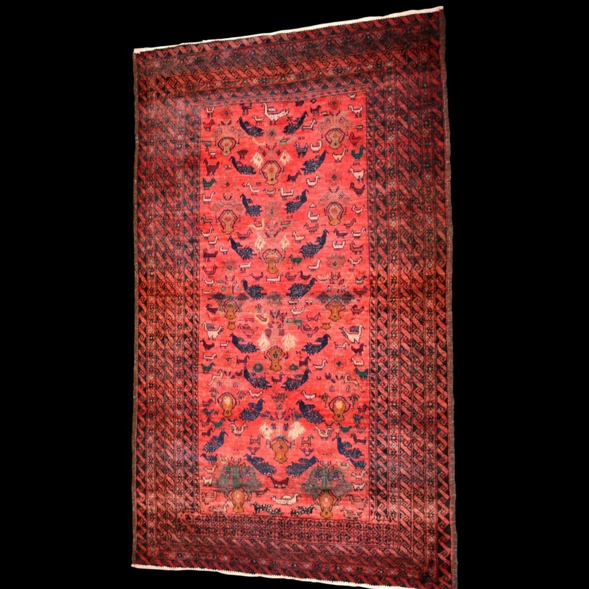 Central Asia, Rug With Animal Decoration, 115 X 193 Cm, Hand-knotted Wool 1950-1960, Very Good Condition-photo-4