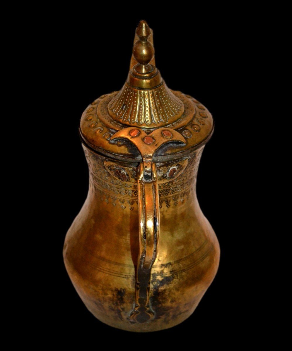 Dallah دلة , cafetière traditionnelle, laiton et bronze, H 31 Cm, Golfe Persique XIXème siècle-photo-3