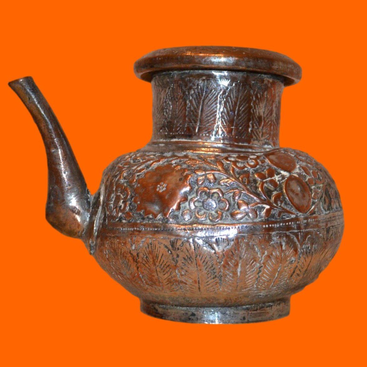 Holy Water Pitcher, Kindi, Origin North India, Tinned Copper And Bronze, 19th Century