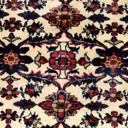 Tapis Veramin ancien, 156 cm x 242 cm, laine nouée main en Perse, Iran, Kadjar, XIXème Siècle-photo-5