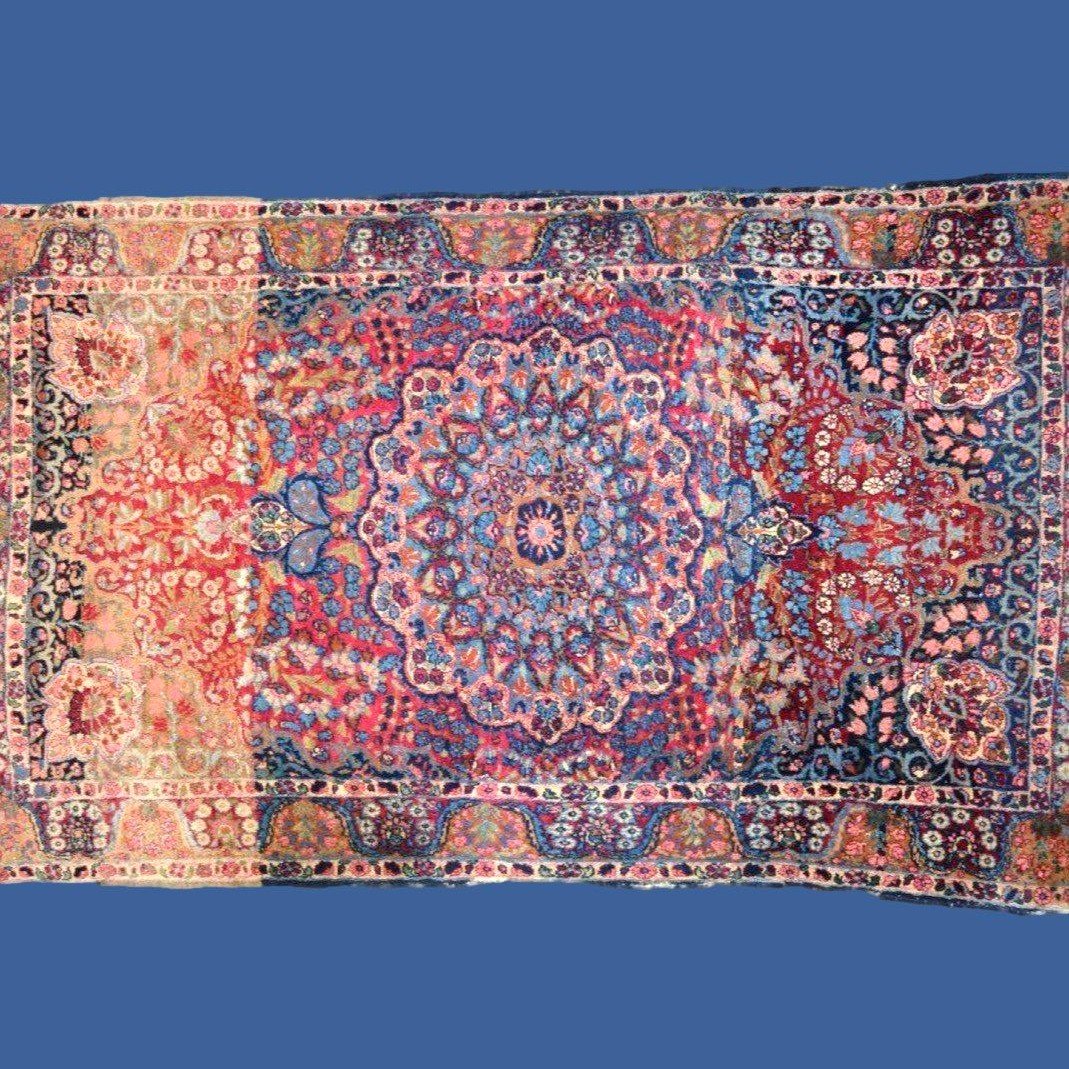 Floral Kirman Rug, 118 X 202 Cm, Hand-knotted Wool In Persia, Iran, Kadjar Dynasty, 19th Century-photo-2