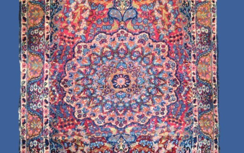 Floral Kirman Rug, 118 X 202 Cm, Hand-knotted Wool In Persia, Iran, Kadjar Dynasty, 19th Century-photo-1