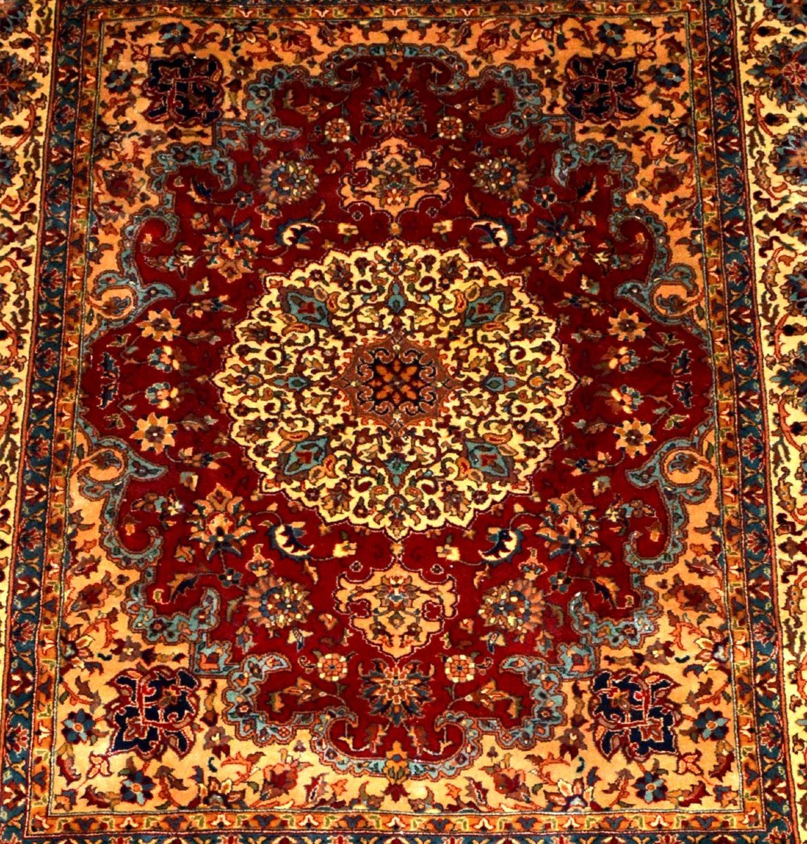 Signed Tabriz Rug, 200 X 250 Cm, Hand-knotted Kork Wool In Iran Circa 1970-1980 In Very Good Condition-photo-4