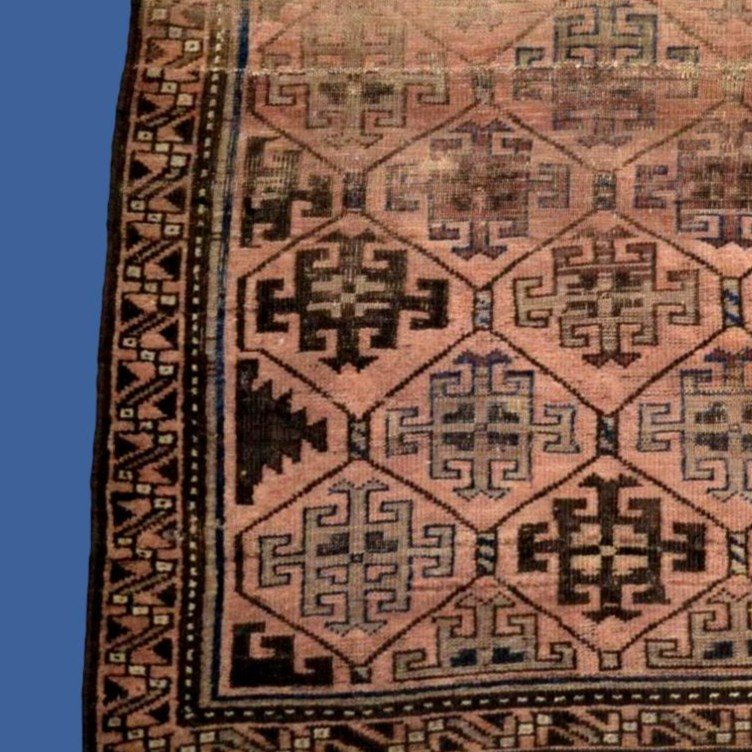 Tapis ancien, 100 x 124 cm, originaire d'Asie centrale, laine nouée main vers 1900 en bon état-photo-3