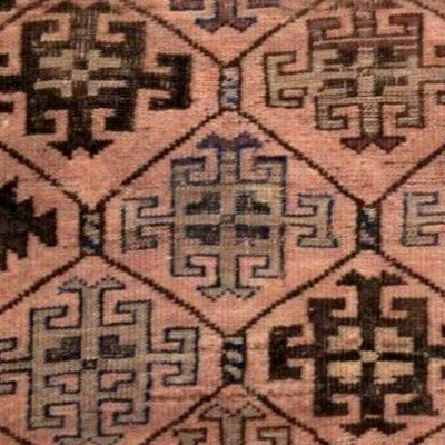 Tapis ancien, 100 x 124 cm, originaire d'Asie centrale, laine nouée main vers 1900 en bon état-photo-6