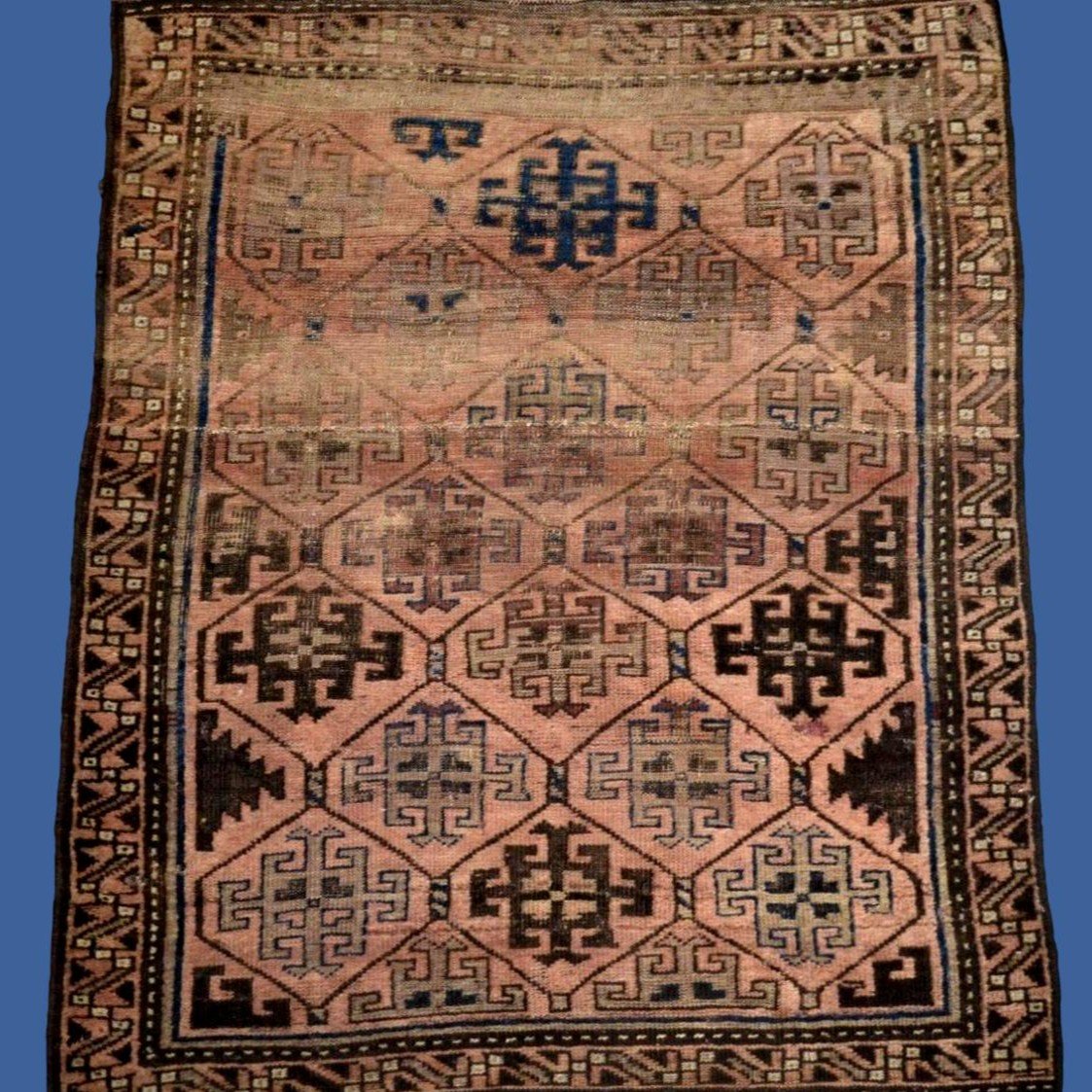 Tapis ancien, 100 x 124 cm, originaire d'Asie centrale, laine nouée main vers 1900 en bon état