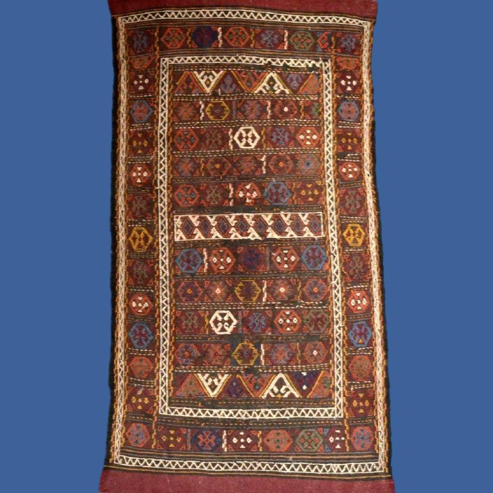 Kurdish Carpet, Mid-20th Century, 94 Cm X 192 Cm, Hand-knotted Wool In The Soumak Style Around 1950, Kurdistan