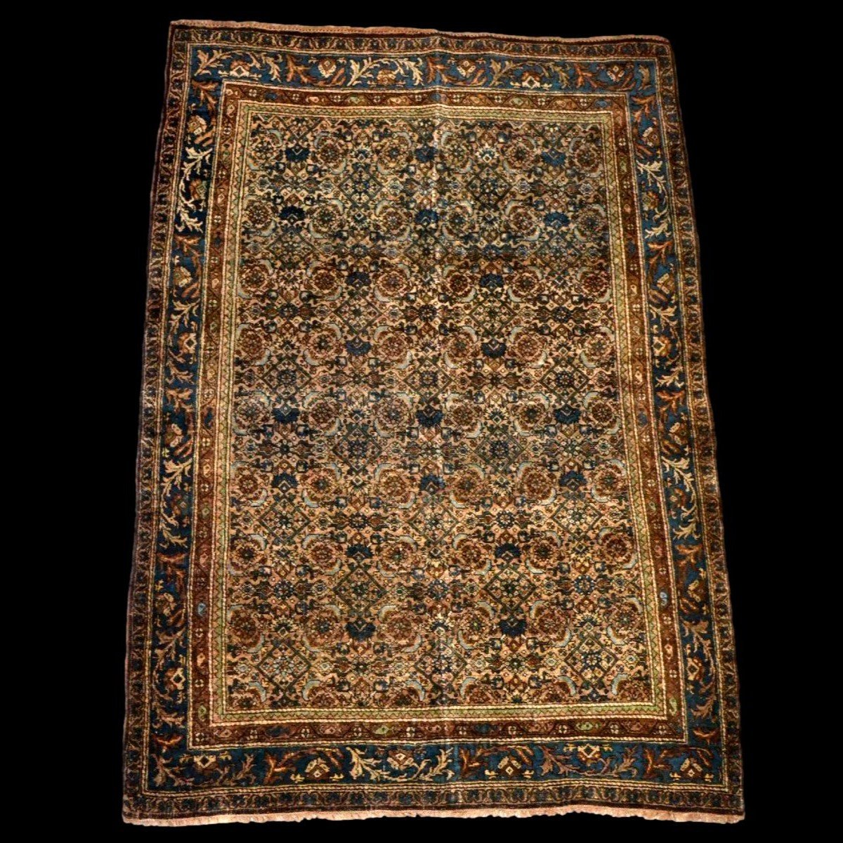 Tapis Bidjar ancien, 134 cm x 196 cm, laine nouée main en Iran, Perse, fin du XIXème siècle-photo-7