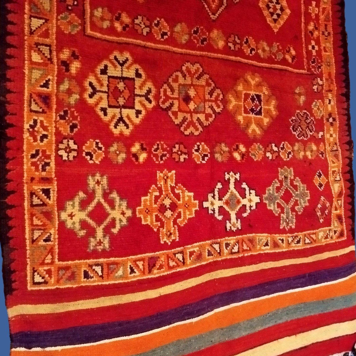 Tapis Oulad Bousbaa De Chennana, 148 cm x 393 cm, laine sur laine nouée main, Maroc avant 1950-photo-5