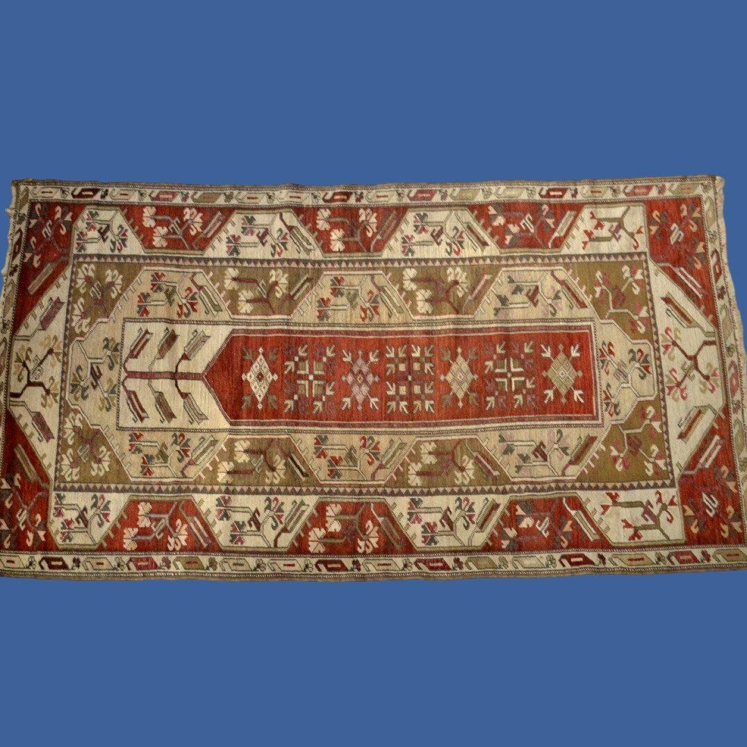 Milas Rug, 124 X 226 Cm, Wool On Wool Hand Knotted Circa 1970-1980 In Türkiye, Perfect Condition-photo-2