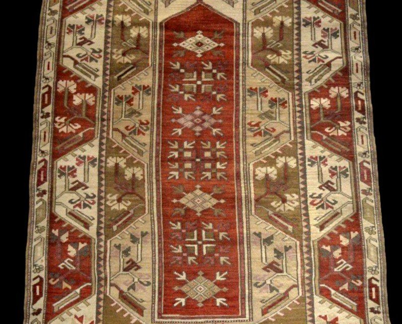 Tapis Milas, 124 x 226 cm, laine sur laine nouées main vers 1970-1980 en Turquie, parfait état-photo-1