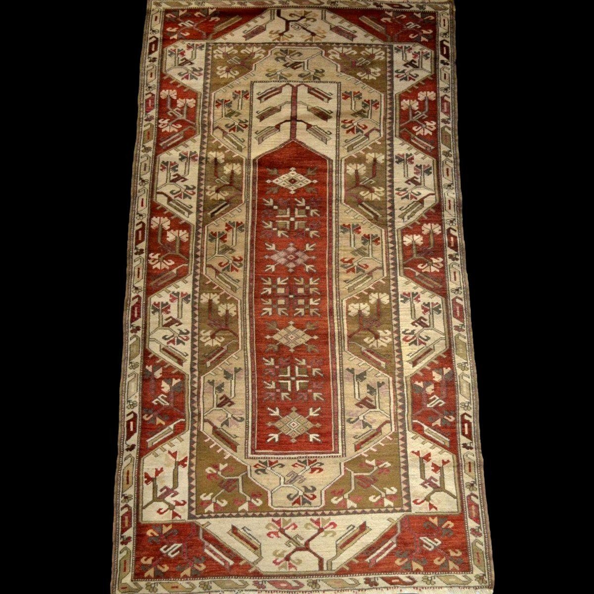 Tapis Milas, 124 x 226 cm, laine sur laine nouées main vers 1970-1980 en Turquie, parfait état-photo-7