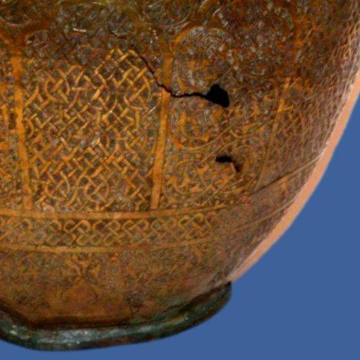 Vase ancien en laiton ciselé, Ht 46 cm, Art Ottoman du XVIIIème siècle, gravure au burin-photo-3