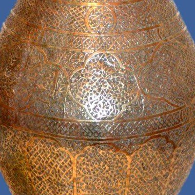 Vase ancien en laiton ciselé, Ht 46 cm, Art Ottoman du XVIIIème siècle, gravure au burin-photo-4