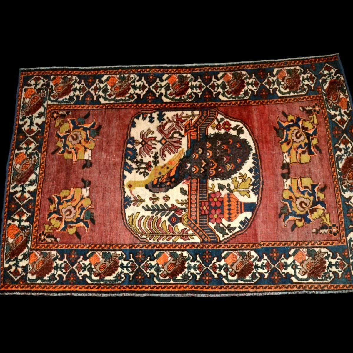 Antique Afshar Carpet With Peacock, 132 X 198 Cm, Hand-knotted Wool In Iran, First Part Of The 20th Century-photo-2