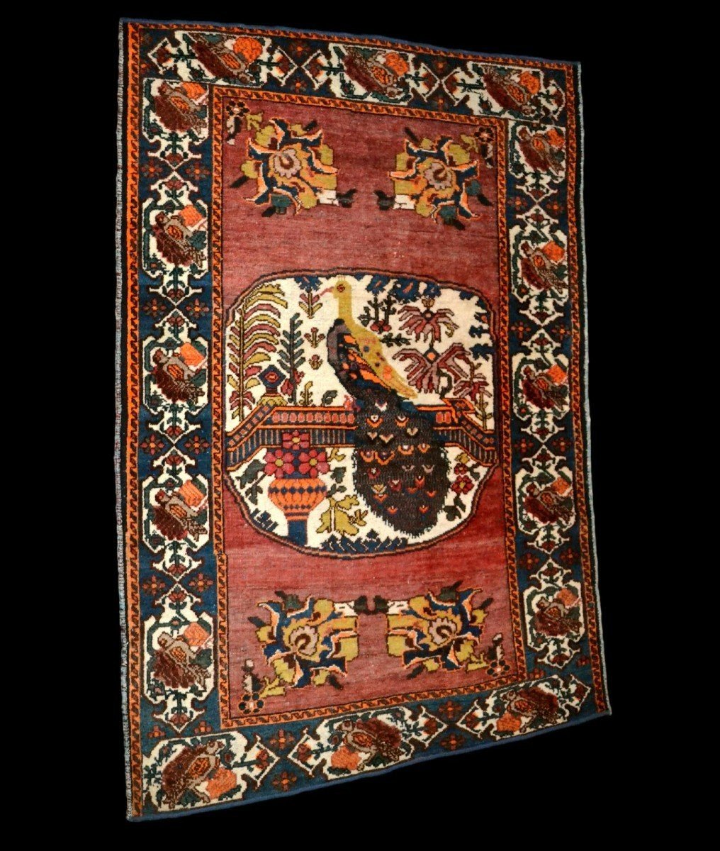 Antique Afshar Carpet With Peacock, 132 X 198 Cm, Hand-knotted Wool In Iran, First Part Of The 20th Century-photo-3