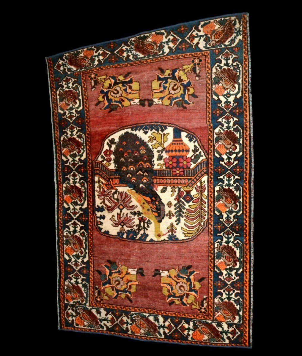 Antique Afshar Carpet With Peacock, 132 X 198 Cm, Hand-knotted Wool In Iran, First Part Of The 20th Century-photo-4