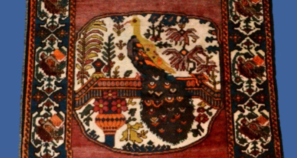 Antique Afshar Carpet With Peacock, 132 X 198 Cm, Hand-knotted Wool In Iran, First Part Of The 20th Century-photo-3