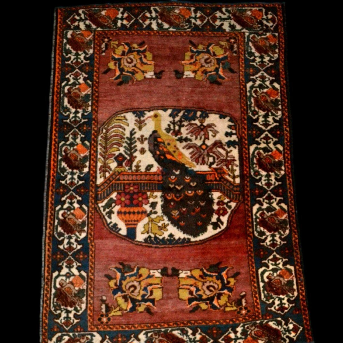 Antique Afshar Carpet With Peacock, 132 X 198 Cm, Hand-knotted Wool In Iran, First Part Of The 20th Century-photo-8