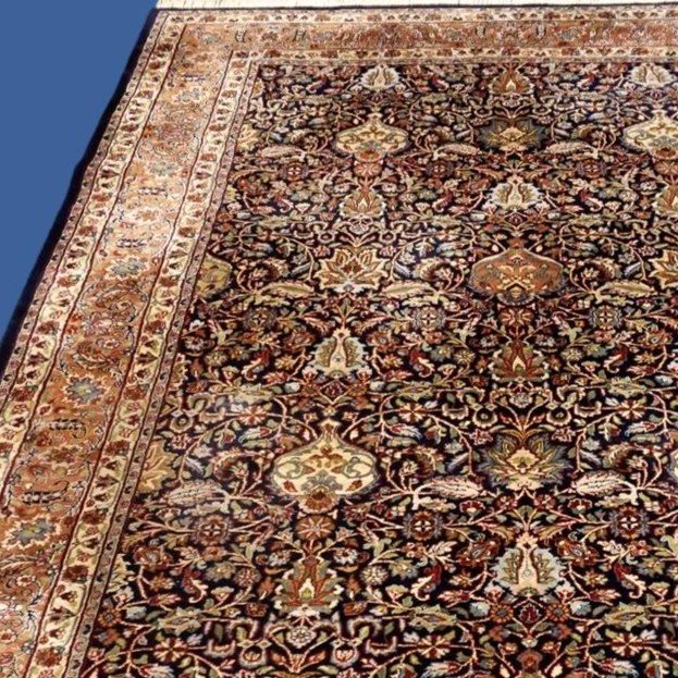 Indo-persian Tabriz Rug, 200 Cm X 295 Cm, Hand-knotted Wool Circa 1960-1970, In Perfect Condition-photo-3