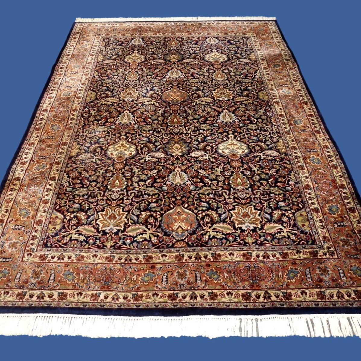 Indo-persian Tabriz Rug, 140 Cm X 230 Cm, Hand-knotted Wool Circa 1980, In Perfect Condition-photo-6