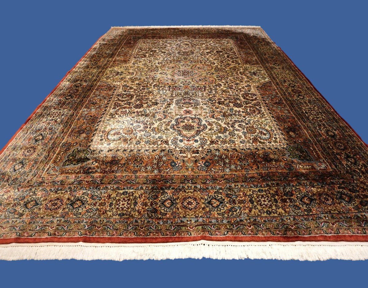 Indo-persian Tabriz, 232 Cm X 345 Cm, Hand-knotted Wool, Silk Added For Shine Circa 1980-photo-2