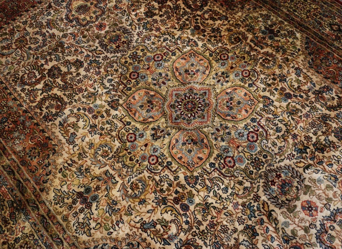 Indo-persian Tabriz, 232 Cm X 345 Cm, Hand-knotted Wool, Silk Added For Shine Circa 1980-photo-3