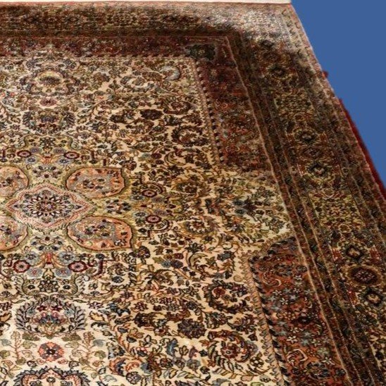 Indo-persian Tabriz, 232 Cm X 345 Cm, Hand-knotted Wool, Silk Added For Shine Circa 1980-photo-2