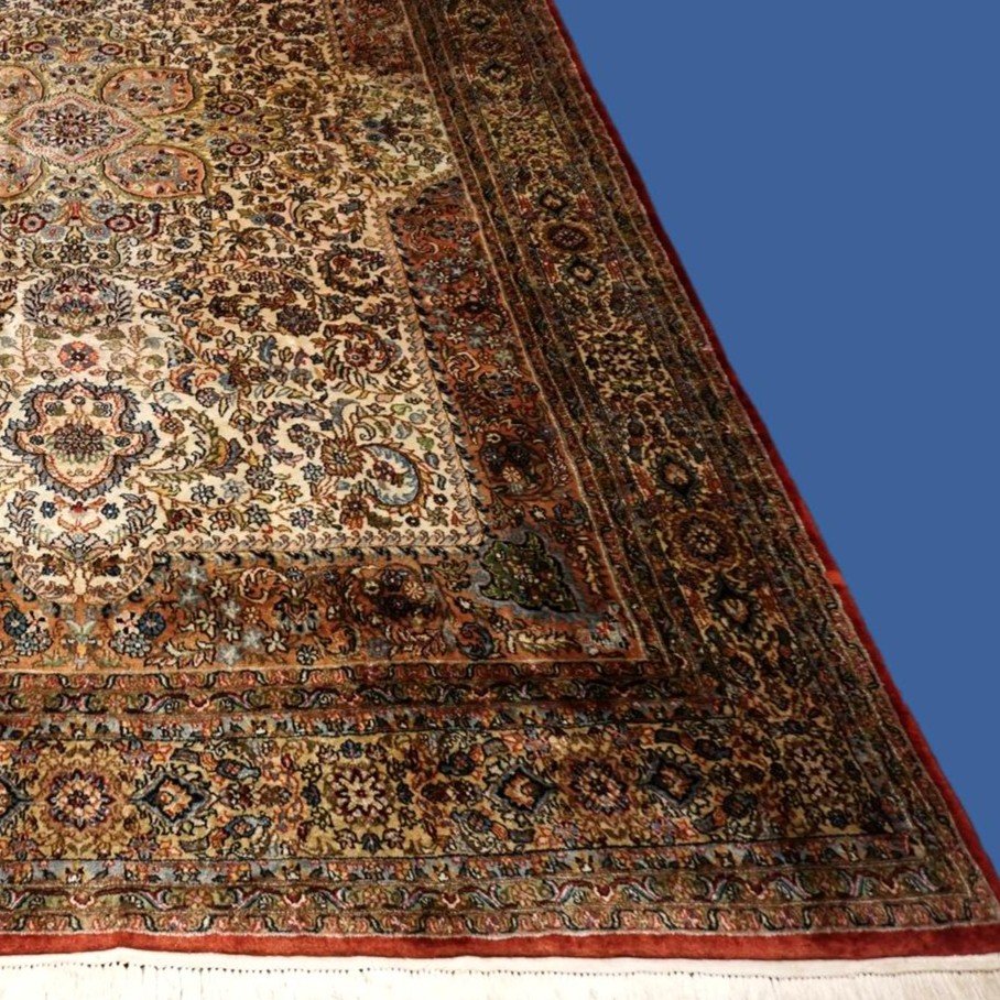 Indo-persian Tabriz, 232 Cm X 345 Cm, Hand-knotted Wool, Silk Added For Shine Circa 1980-photo-4