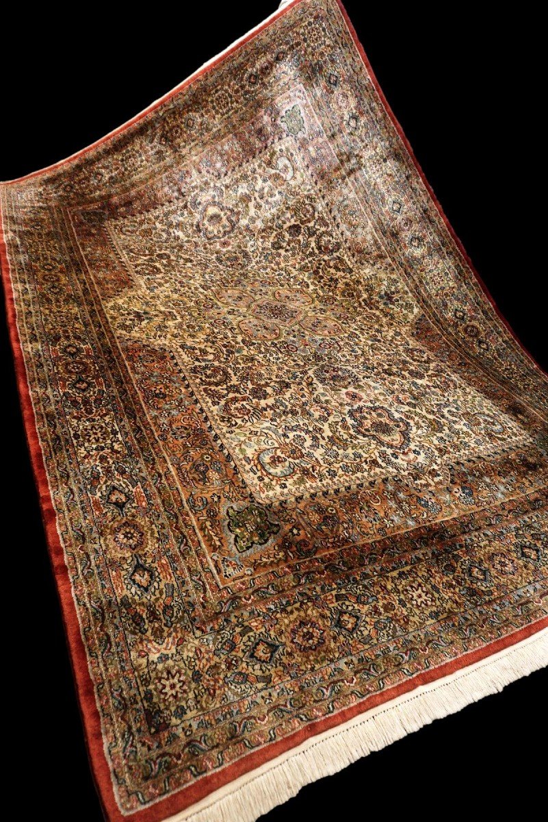 Indo-persian Tabriz, 232 Cm X 345 Cm, Hand-knotted Wool, Silk Added For Shine Circa 1980-photo-6