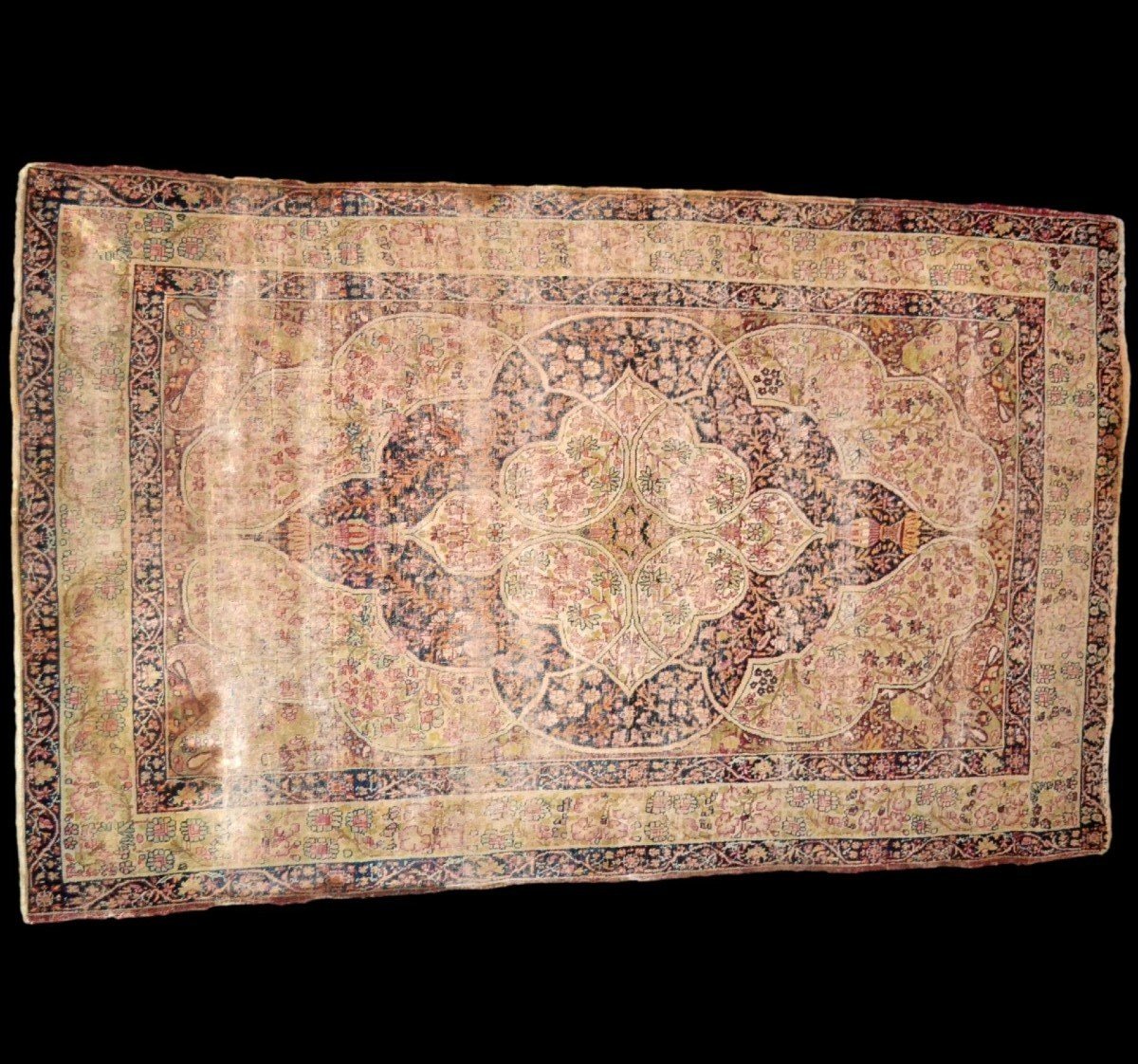 Antique Kirman Raver Rug, 130 X 207 Cm, Wool & Silk, Qajar Dynasty Circa 1880, Iran, Persia-photo-2