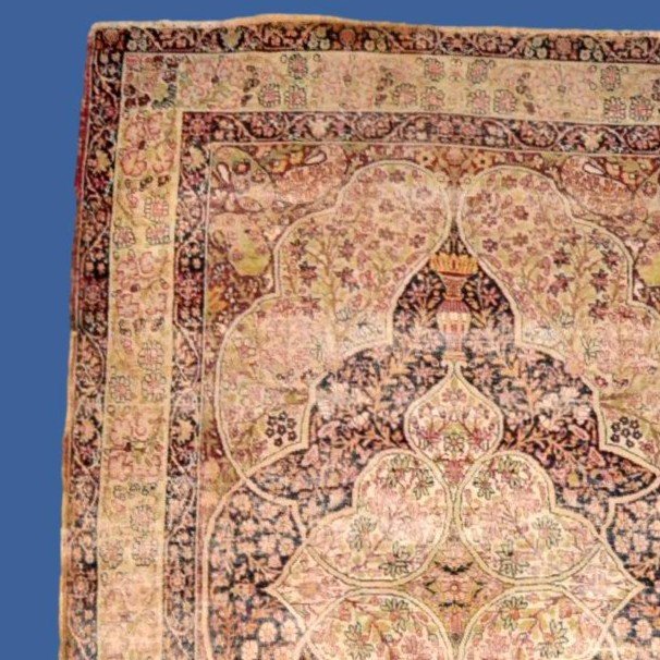 Antique Kirman Raver Rug, 130 X 207 Cm, Wool & Silk, Qajar Dynasty Circa 1880, Iran, Persia-photo-3