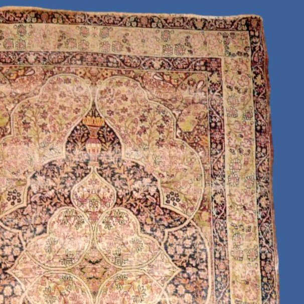 Antique Kirman Raver Rug, 130 X 207 Cm, Wool & Silk, Qajar Dynasty Circa 1880, Iran, Persia-photo-4