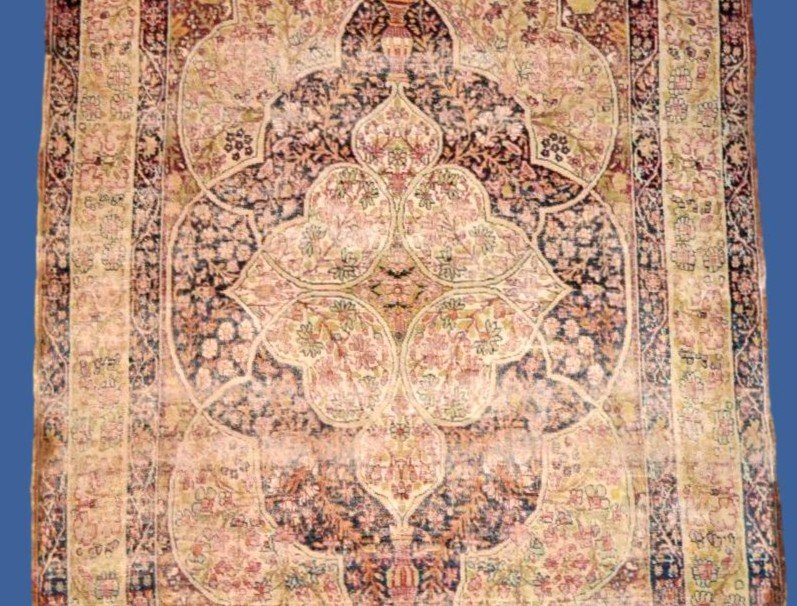 Antique Kirman Raver Rug, 130 X 207 Cm, Wool & Silk, Qajar Dynasty Circa 1880, Iran, Persia-photo-1