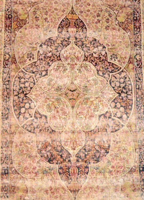 Antique Kirman Raver Rug, 130 X 207 Cm, Wool & Silk, Qajar Dynasty Circa 1880, Iran, Persia-photo-4