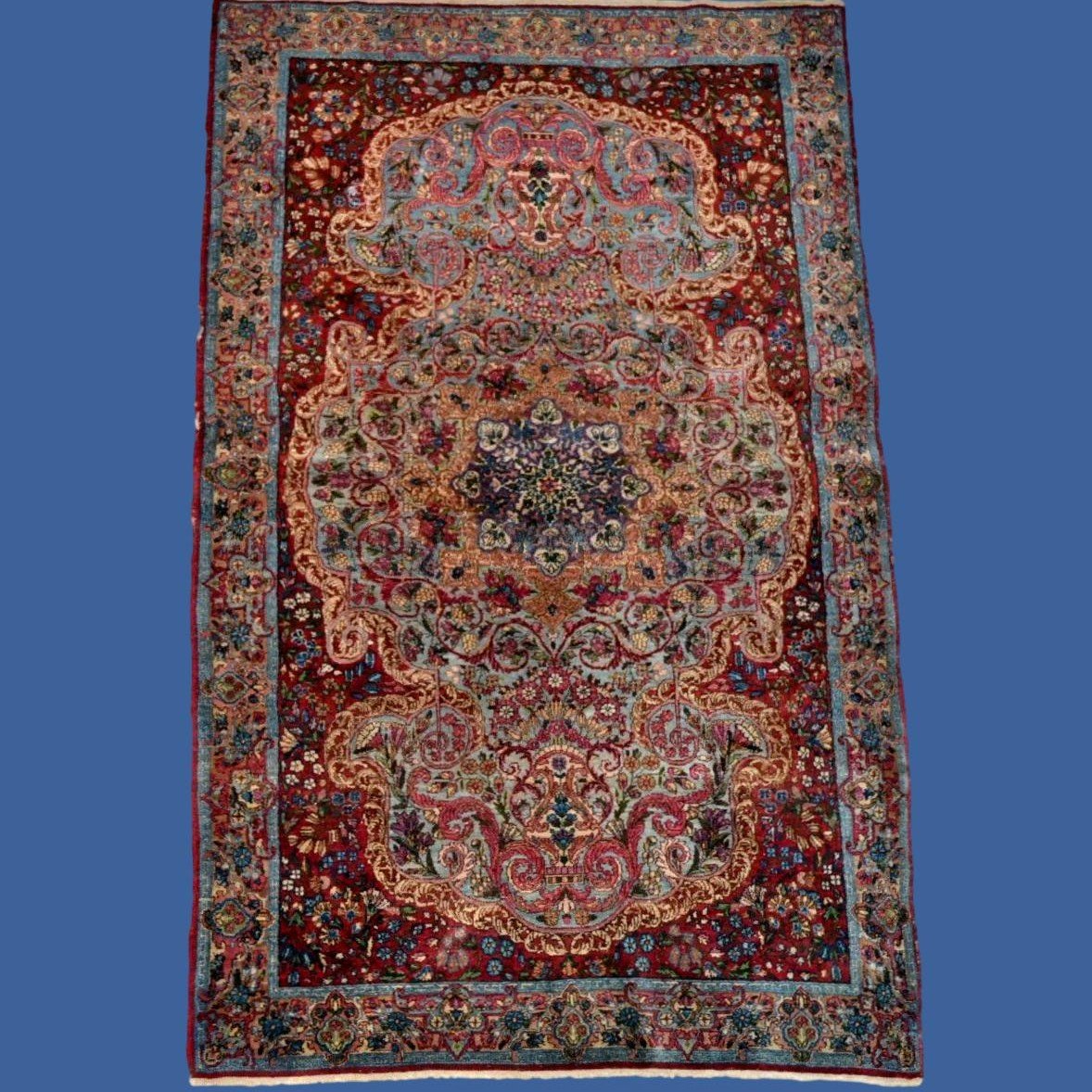 Antique Kirman Raver Rug, 130 X 207 Cm, Wool & Silk, Qajar Dynasty Circa 1880, Iran, Persia-photo-6