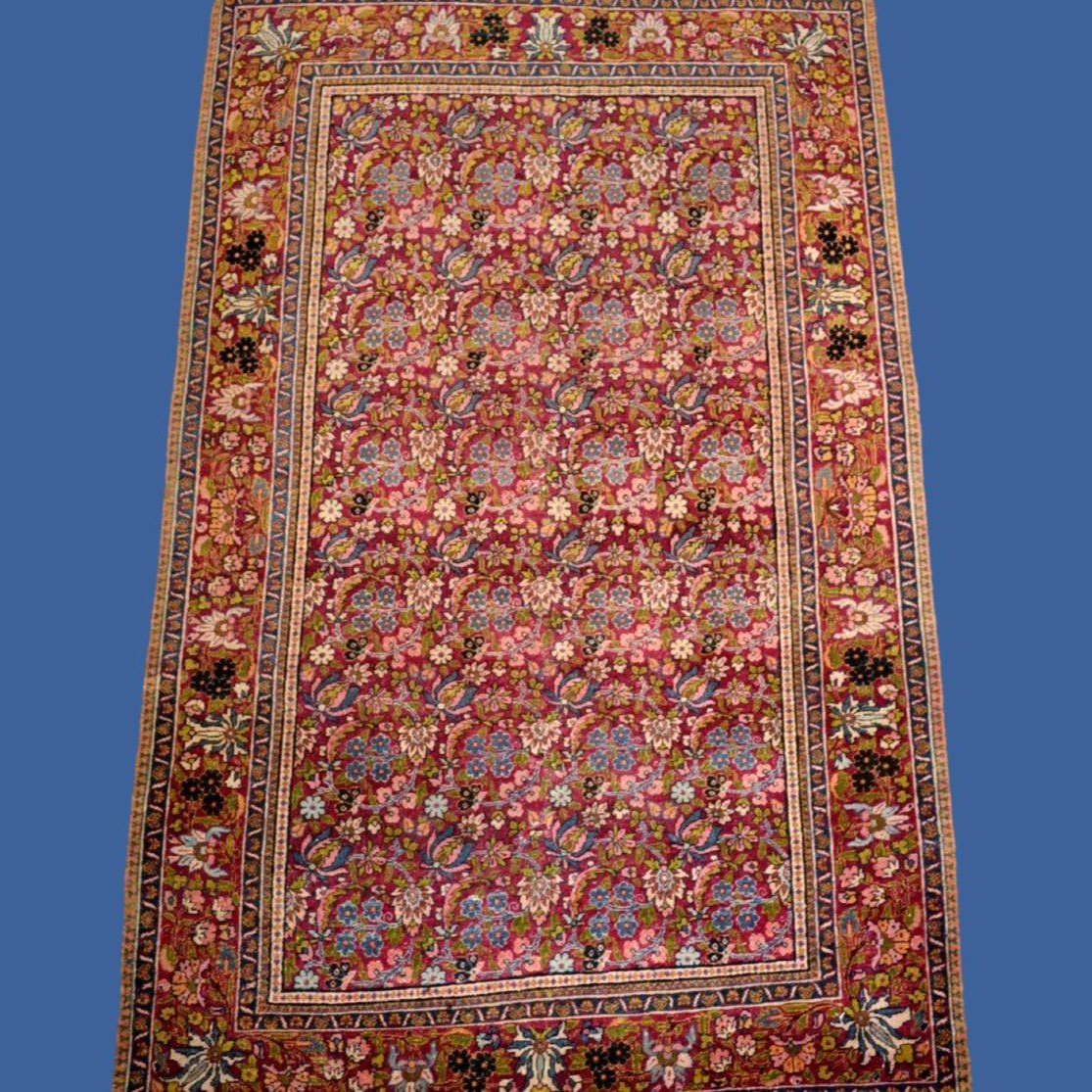 Antique Kirman Raver Rug, 130 X 207 Cm, Wool & Silk, Qajar Dynasty Circa 1880, Iran, Persia-photo-7