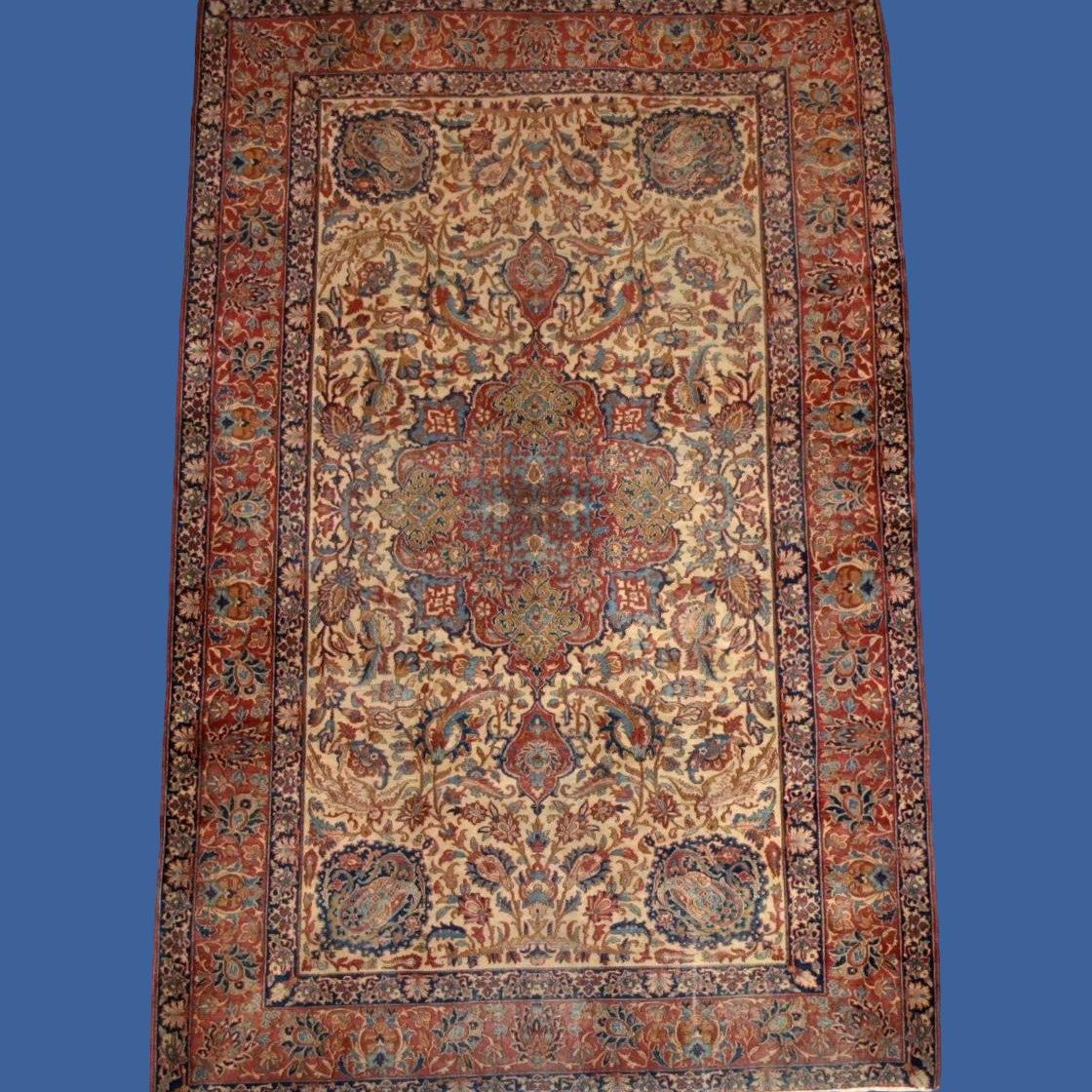 Antique Kirman Raver Rug, 130 X 207 Cm, Wool & Silk, Qajar Dynasty Circa 1880, Iran, Persia-photo-8