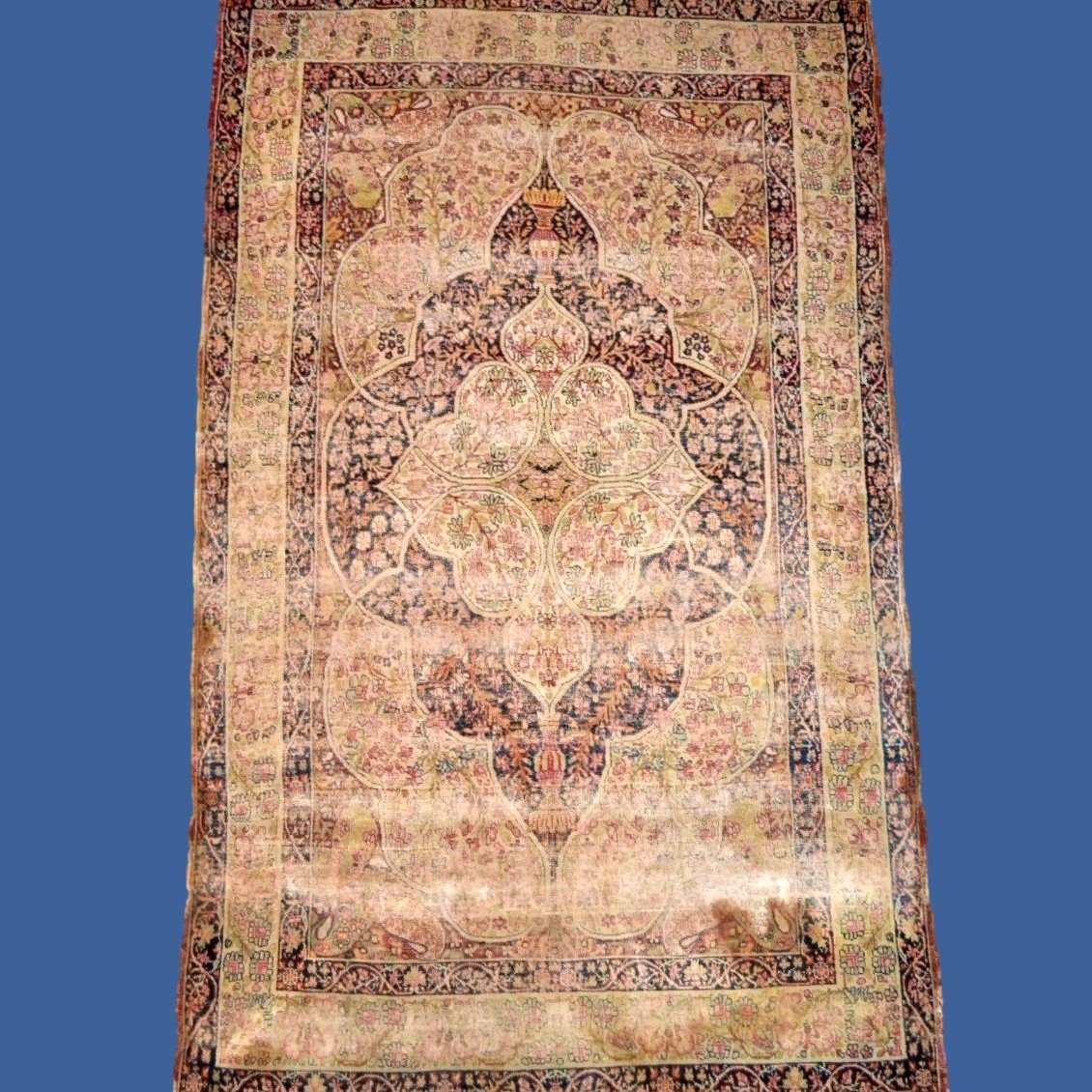 Antique Kirman Raver Rug, 130 X 207 Cm, Wool & Silk, Qajar Dynasty Circa 1880, Iran, Persia