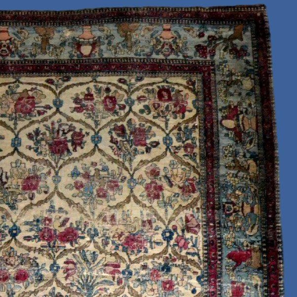 Antique Kirman Carpet With Floral Decoration, 142 X 212 Cm, Wool & Silk, 1880, Kadjar Dynasty, 19th Century-photo-4