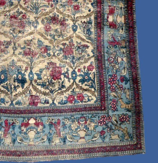 Antique Kirman Carpet With Floral Decoration, 142 X 212 Cm, Wool & Silk, 1880, Kadjar Dynasty, 19th Century-photo-3